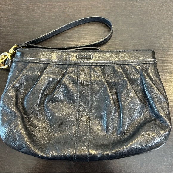 Coach Handbags - Coach Ergo Pleated Patent Leather Large Wristlet Black